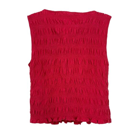 MADEWELL Smocked Boatneck Tank M Watermelon Pink Slim Fit Stretch NWT B46 - Picture 3 of 5